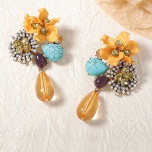 Casual Exaggerated Yellow Gold Women's Flower Drop Earrings